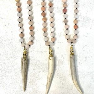 Deer Antler Gemstone Necklace. Pink Moonstone
